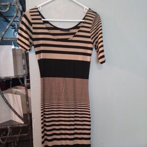 WOMENS BLACK BROWN STIPPED KNIT DRESS S